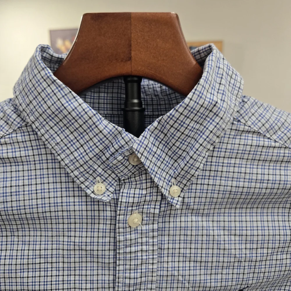 Polo Ralph Lauren Boys Long Sleeve Shirt M 10/12 Button Down Blue Plaid Stretch